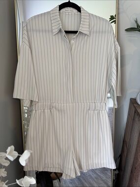 Bishop + Young White Pinstripe Short Jumpsuit